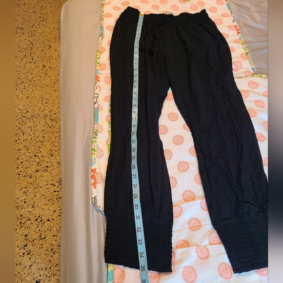 American Rag women's small smocked elastic waist, cuffs, crochet-trim soft pants - Picture 9 of 11